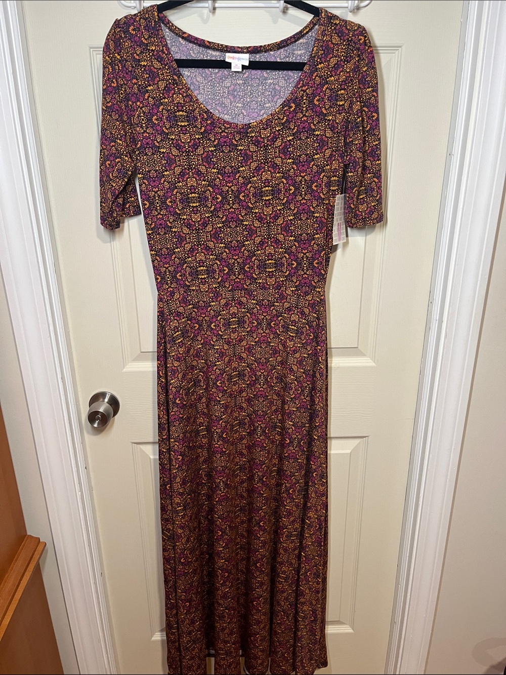LuLaRoe Maxi Dress in Purple and Gold Floral Medallion Print
